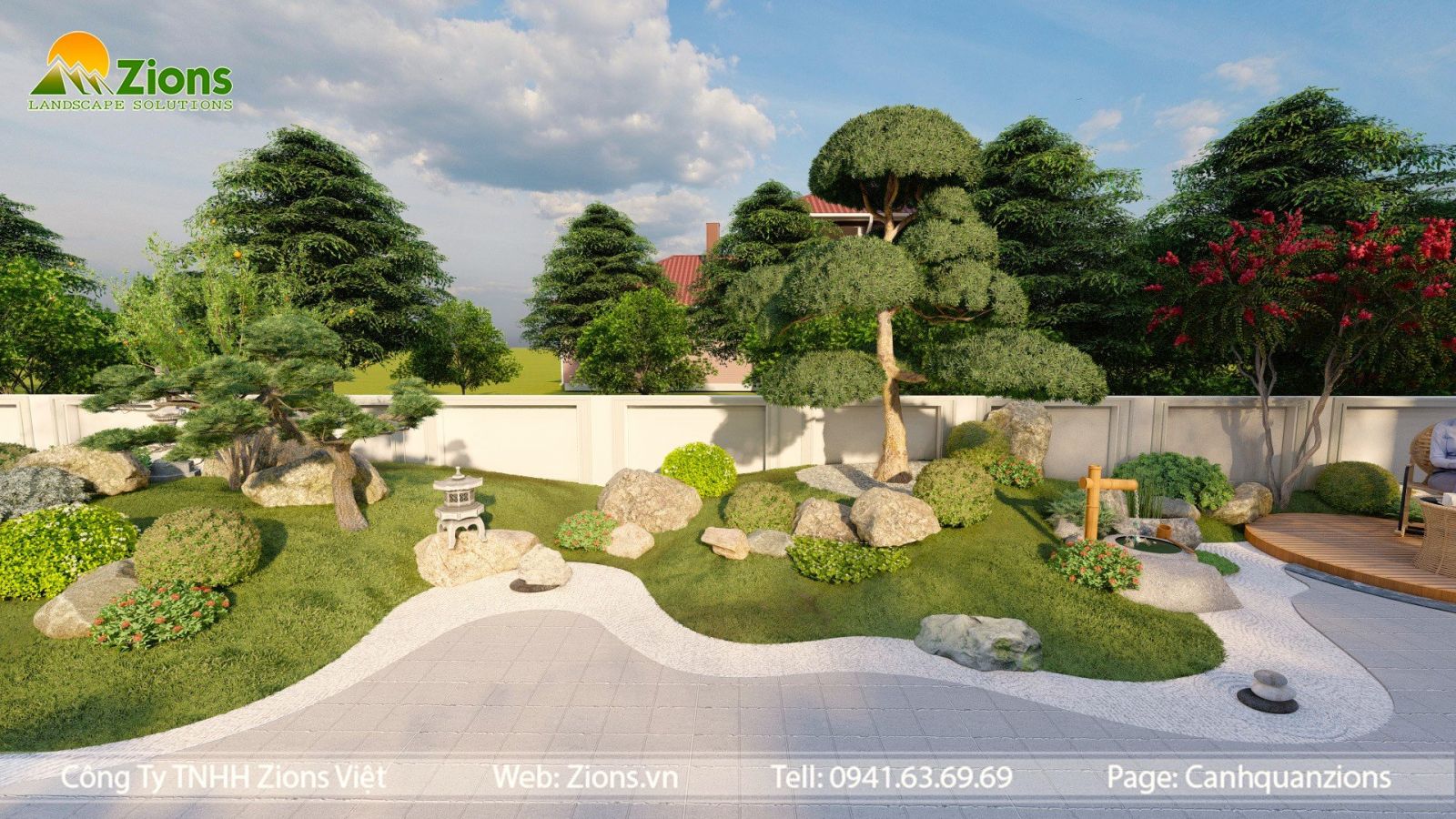 Thiết kế sân vườn trước nhà tại Sóc Sơn - Zion's